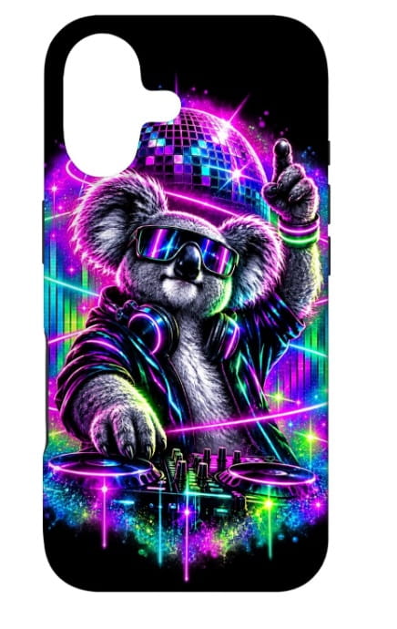 Neon DJ Koala Handyhülle Neon DJ Koala mit Kopfhörern, Turntables und Disco-Kugel im Techno Musik Rave Stil - Mobile Phone Case Handy-Hülle für iPhone Smartphone