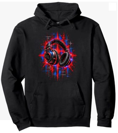 Colorful Headphone Hoodie Colorful Headphone Grunch Effect Electronic Techno Rave Music Hoodie Pullover Clothing Apparel Gift