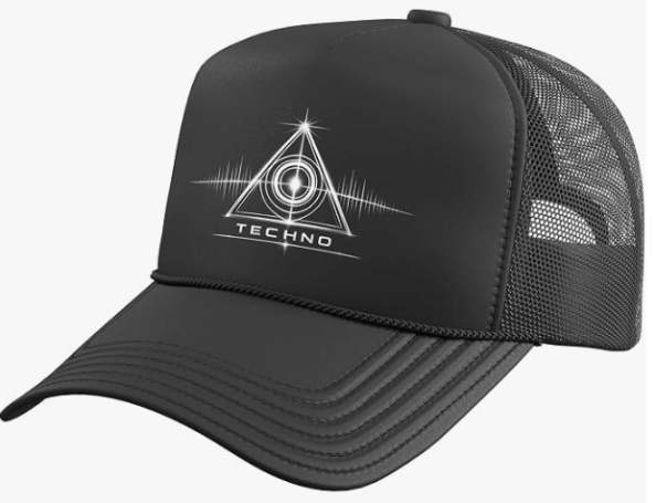 Silver Metallic Techno Triangle Electronic EDM Festival Rave Music Trucker Hat with Adjustable Mesh Back