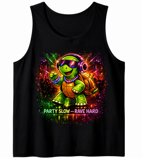 Funny Techno Turtle Tank Top Funny techno turtle tank top with colorful hard rave party and festival design for men and women