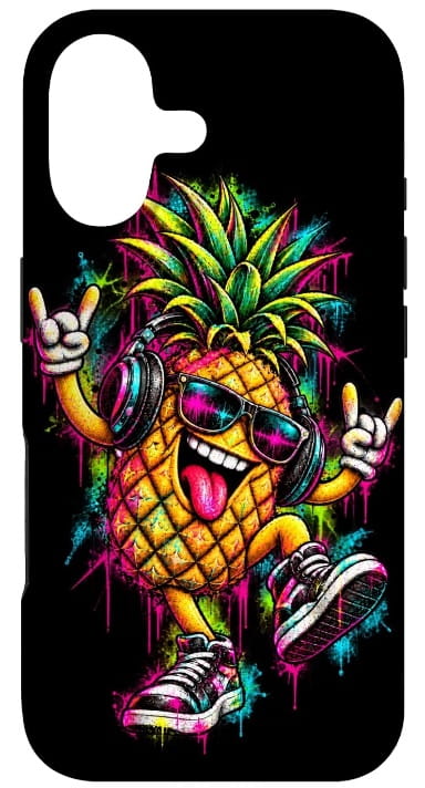 DJ Ananas Handy-Hülle Lächelnde, lustige, tanzende DJ Ananas mit Sonnenbrille, Kopfhörern und Sneakers – Handyhülle mit Techno- Musik und EDM-Motiv für iPhone