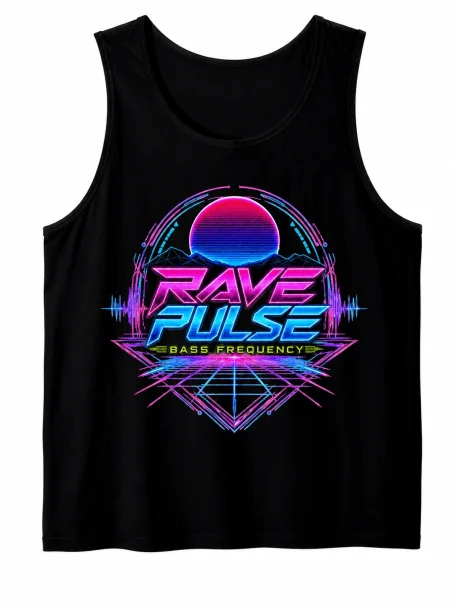 Rave Pulse Techno Tank Top Rave Pulse techno tank top with bass frequency grid tunnel and EDM festival summer graphic for men and women