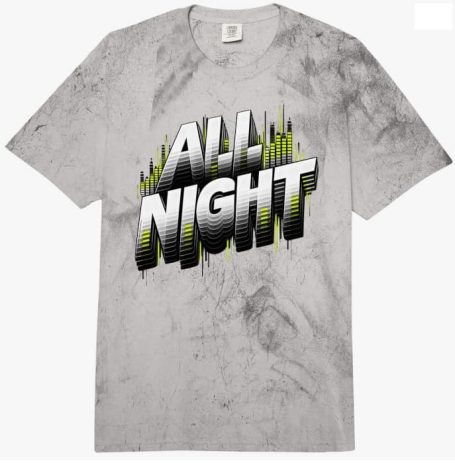 All Night Techno Rave Electronic Music Festival Design Outfit T-Shirt Clothes Apparel with Oversized Look 
