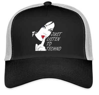 Just Listen To Techno Female Face Design Graphic Electronic Music Festival Rave EDM Gift Trucker Cap Accessoire