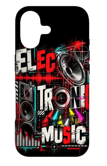 Electronic Music Handyhülle Electronic Music Schrift mit Lautsprechern, Equalizer und rot weißer Grunge Grafik - Mobile Phone Handy-Hülle für iPhone Smartphone