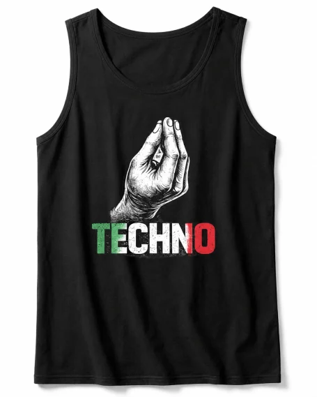 Italian hand gesture Tank Top Funny black techno tank top with Italian hand gesture and green white red Techno lettering