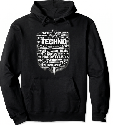 Techno Raver Hoodie Techno Rave EDM Underground Bass Music Apparel with Slang words Pullover Hoodie for Men Women and Raver