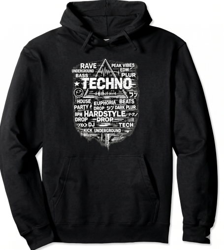 Techno Raver Hoodie Techno Rave EDM Underground Bass Music Apparel with Slang words Pullover Hoodie for Men Women and Raver
