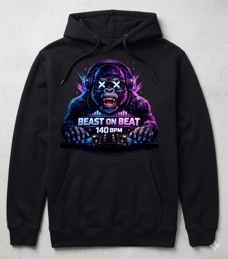 Techno Gorilla Hoodie Strong Colorful Techno EDM Rave Beast on Beat 140 BPM DJ Gorilla Monkey Ape Gift Festival Design Pullover Hoodie