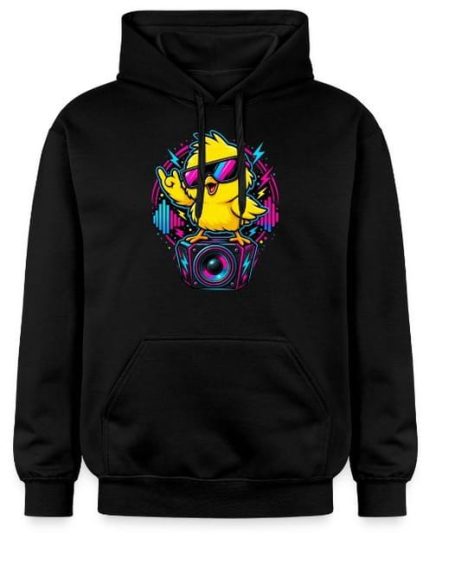 Rave Chicken Hoodie Lustiges Rave Chicken -Huhn mit Lautsprecher und Bassbox für Festival– Hoodie mit EDM elektronische Techno-Musik Stil – Kleidung Outfit