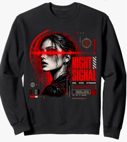 Night Signal Sweatshirt Night Signal Techno EDM Rave Outfit with a Womens Face Sweatshirt For techno nights,EDM events, summer festivals party trips and late-nights