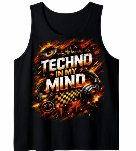 Techno In My Mind Tank Top Techno In My Mind electronic music summer festival beach tank top with headphones and techno rave graphic