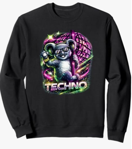 Funny Koala Sweater Funny Techno Rave EDM Koala Animal Sweatshirt Gift Design for Friends Men and Women for Festival Nights