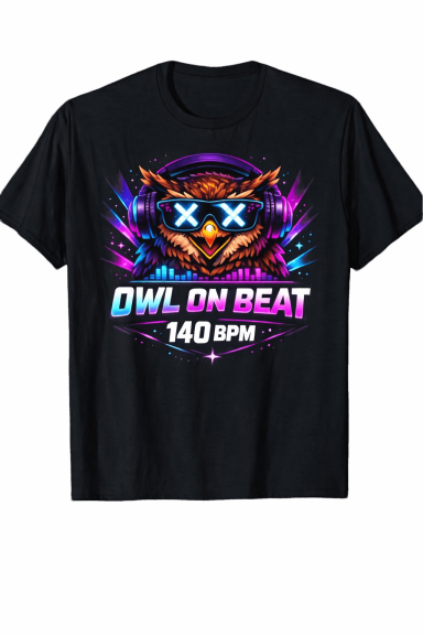 Techno Gufo Maglietta Owl On Beat 140 BPM Techno Rave musica elettronica Gufo Maglietta Abbigliamento Per gli appassionati di hard trance e musica dance