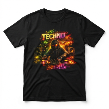 DJ Techno con Design Turntable Design Techno DJ Festival Rave - Maglietta del club di musica elettronica- DJ techno con design turntable