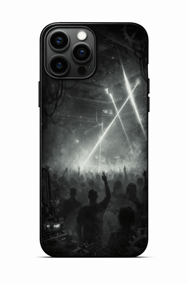 Ilustración de una multitud en un club techno oscuro para Funda y Carcasa