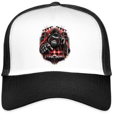 Gorilla Hat Techno Electronic Music Gorilla with Headphone and Soundwave Trucker Gift Cap Hat with Adjustable Mesh Back