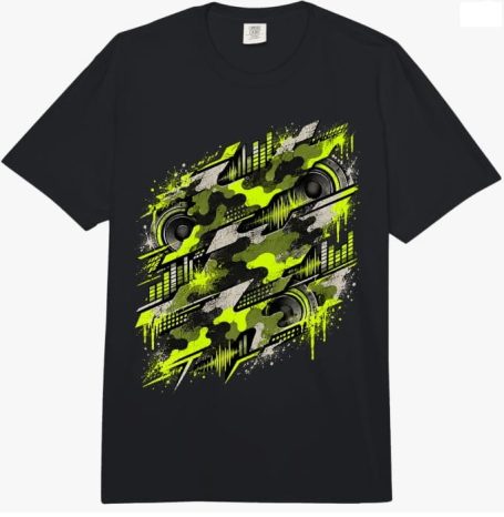 Camo Camouflage Green Yellow Speaker Abstract Electronic Techno Music Design Outfit Multi-Colors Oversized Look Gift Idea T-Shirt Unisex 
