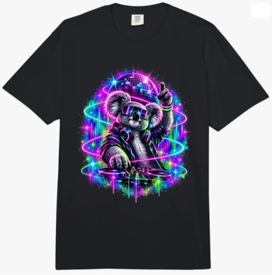 Koala DJ T-Shirt 24,99 € Lustiges Koala DJ Techno Malle und Mallorca Palmen Strand-Party Ferien Urlaub Oversized Look Multicolor T-Shirt Outfit Pink
