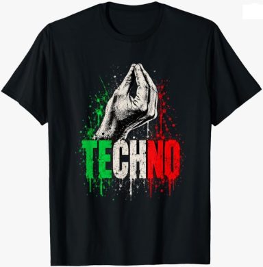 Gesto con le mani italiano - Disegno per maglietta con la bandiera nazionale italiana e musica techno-elettronica patriottica, per festival 