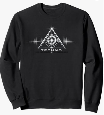 Techno Triangle Graphic Sweatshirt Silver and Bright Electronic Techno Triangle Graphic EDM Festival Sweatshirt Design for Men and Women for Club Nights