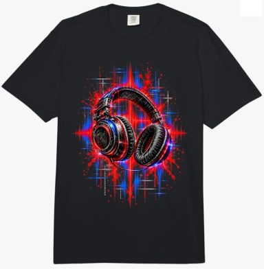 Bunte Kopfhörer Techno Musik EDM Grafik Design Multicolor Oversized Look Outfit T-Shirt Oberteil Schwarz Unisex