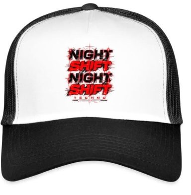 Night Shift Hat Night Shift Red and Black Electronic Music EDM Design Trucker Gift Cap Hat with Adjustable Mesh Back