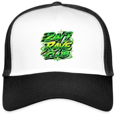 24 7 Rave Club Hat 24 7 Rave Club Lettering Electronic Techno Music EDM Trucker Cap Hat Cap Gift with Adjustable Mesh Back
