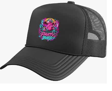 Flamingo Party Bird Hat Funny Flamingo Party Bird Animal DJ Electronic Techno Rave Music Trucker Hat Cap with Adjustable Mesh Back