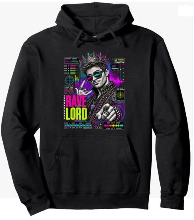 Rave Lord Hoodie Funny Techno Rave Lord Electronic Music Festival Outfit Clothing Pullover Hoodie Clothing for Party Festival Weekends Unisex Men and Women