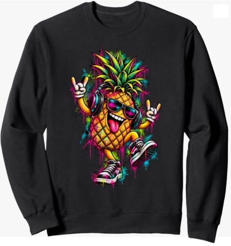 Raving Pineapple Sweatshirt Funny Raving Pineapple DJ Techno Electronic Music Design Sweatshirt - A playful choice for techno listeners, DJs, electronic music festivals