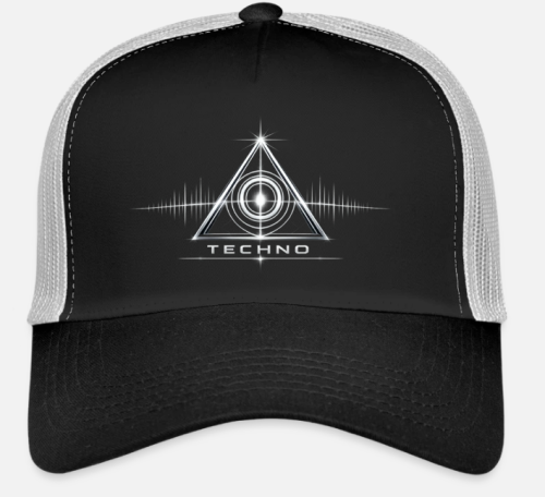 Trucker-Cap mit silbernem Techno Triangle Neon Design im Techno Raver und EDM-Stil mit elektronischem Musik-Motiv