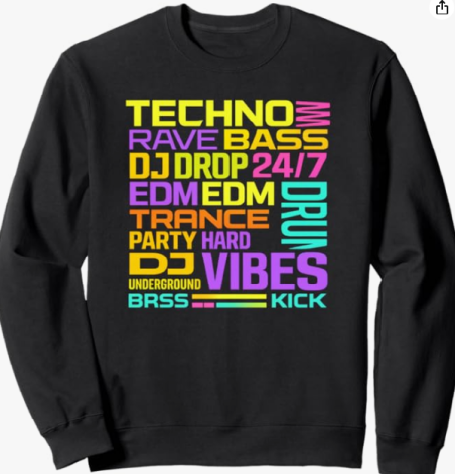 EDM Rave Sweatshirt Colorful EDM Rave Techno Vibe Clubbing Lettering Slang Word Gift Design for Festivals & Clubs Pullover Sweatshirt for Men and Women