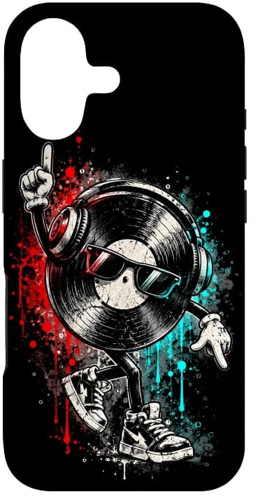 Schallplatte Handy Hülle Farbenfrohe, lustige, tanzende Schallplatte mit Sonnenbrille und Kopfhörern – Geschenk Techno EDM-Musik-Design für iPhone Smartphone