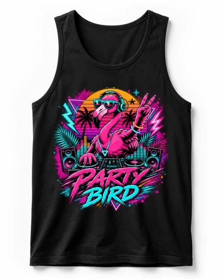 Flamingo Party Tank Top Colorful summer beach Party Bird techno tank top with flamingo DJ, headphones, turntables and neon rave elements festival design, men women