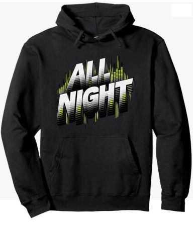 All Night Hoodie All Night Electronic Techno Music Yellow Colored Equalizer Rave EDM Festival Hoodie Pullover Gift