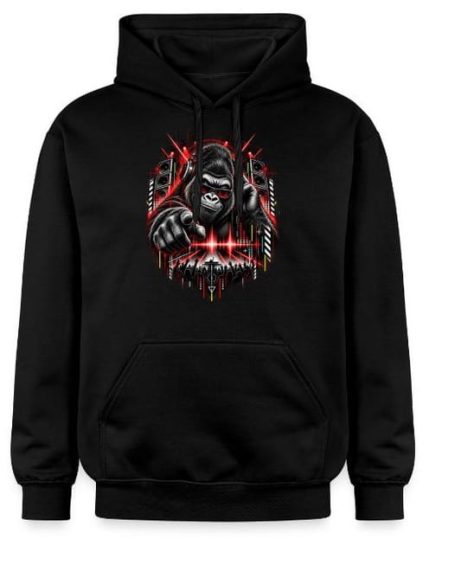 Musik-Gorilla Hoodie Techno Affe und EDM Musik DJ Gorilla mit Kopfhörer und Soundwave Elementen-Kapuzenpullover – Hoodie Kleidung als Party Fetival Geschenk-Idee