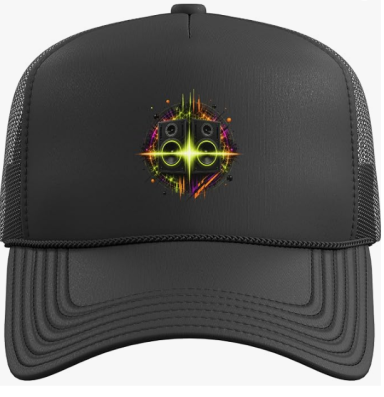 Bass Box Rave Cap Techno Sound System Bass Box Rave Cap - Yellow Neon Design Trucker Cap Hat with Adjustable Mesh Back