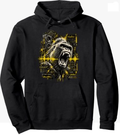 テクノ・ミュージック・ゴリラ・フーディー 「Roaring Gorilla」アニマル・レイヴ・テクノ・ミュージック・サウンドシステム・フェスティバル・ファッション ユニセックス・フーディー(男女兼用)_日本