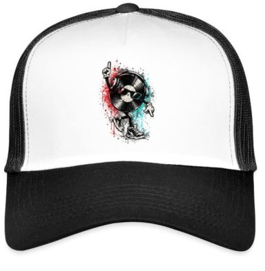 Dancing Vinyl Hat Funny Dancing Vinyl with Sunglasses Techno Electronic Music Trucker Gift Cap Hat with Adjustable Mesh Back