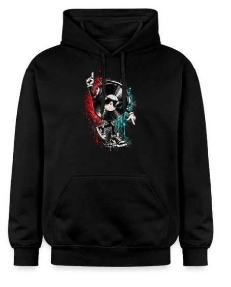 Retro Vinyl Hoodie Lustiger Schallplatten 80er Retro Vinyl Hoodie mit tanzender Figur -Sonnenbrille Techno Party Elektronische Musik Geschenk für Rave Festival