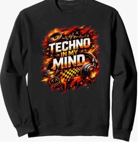 Techno In My Mind Sweatshirt Techno In My Mind Electronic Techno Music Headphone Sweatshirt Pullover for Rave Culture Fans and Men and Women