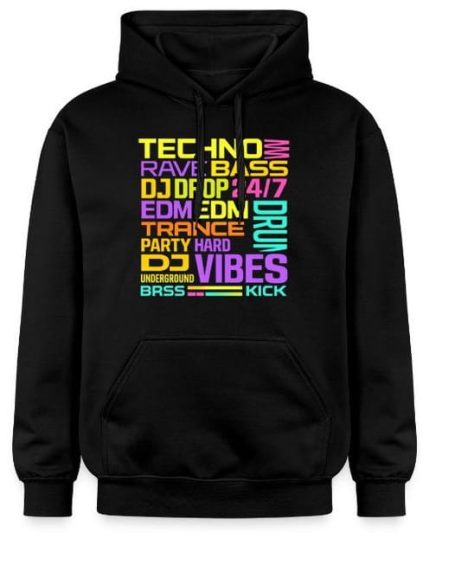 Techno Rave Wörter Hoodie Techno-Rave-Vibes, Schriftzug, elektronische Musik, EDM, Hoodie, Pullover, Kleidung, Geschenk