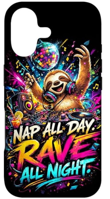 Faultier DJ Handy Hülle Handy Hülle Phone Case für iPhone 17,16,15,14,13,12 Lustiges Techno Musik Faultier Tier DJ Party Festival Design Geschenk
