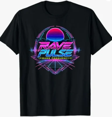 T-shirt Rave Pulse T-shirt Rave Pulse : musique techno, grille électronique, tunnel, néon, basse, fréquence – Vêtements et mode