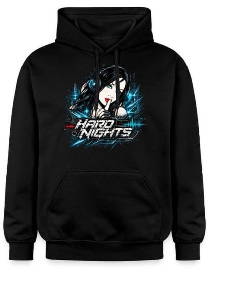 Cyber-Raver-Girl Hoodie Cyber-Raver-Girl – „Hard Nights“ – Elektronische Techno-Musik – Rave – EDM – Hoodie – Pullover – Kleidung