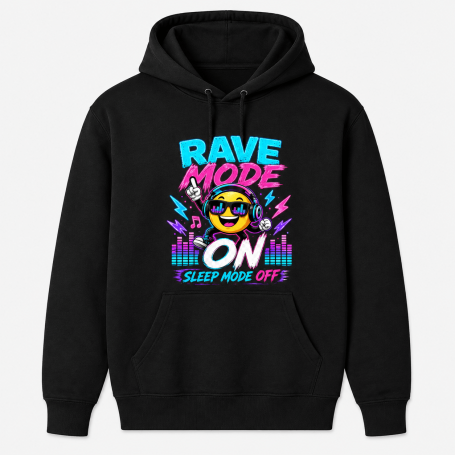 Rave Mode on Sleep mode off Teechno Party Festival Hoodie Pullover Design mit lachendem Gesicht für Damen und Herren 