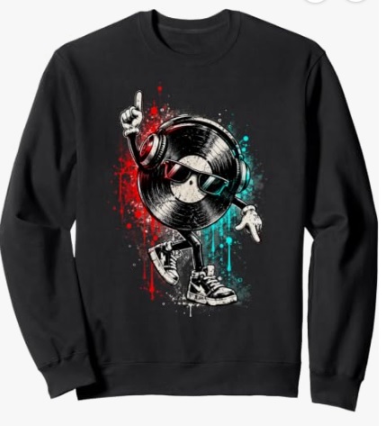 Dancing Vinyl Sweatshirt Funny Dancing Vinyl Character Comic Figure Equalizer Electronic Music Techno Design - Sweatshirt Pullover Festival Outfit Apparel