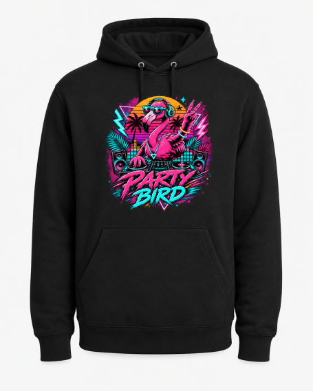 Buntes Neon Party Vogel Flamingo Sommer Festival Rave Techno Hoodie Design für Damen und Herren