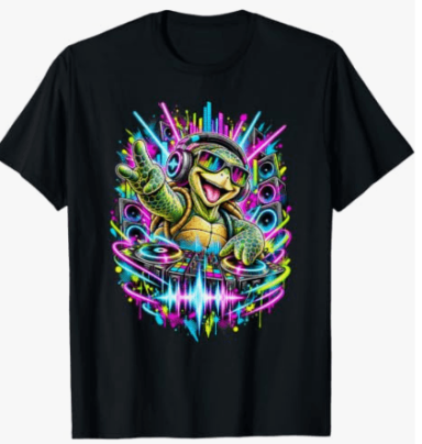 Funny Raving DJ Turtle Techno Electronic Music Design Outfit Festival T-Shirt for Men and Women